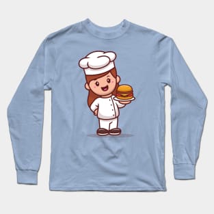 Woman Chef With Burger Long Sleeve T-Shirt